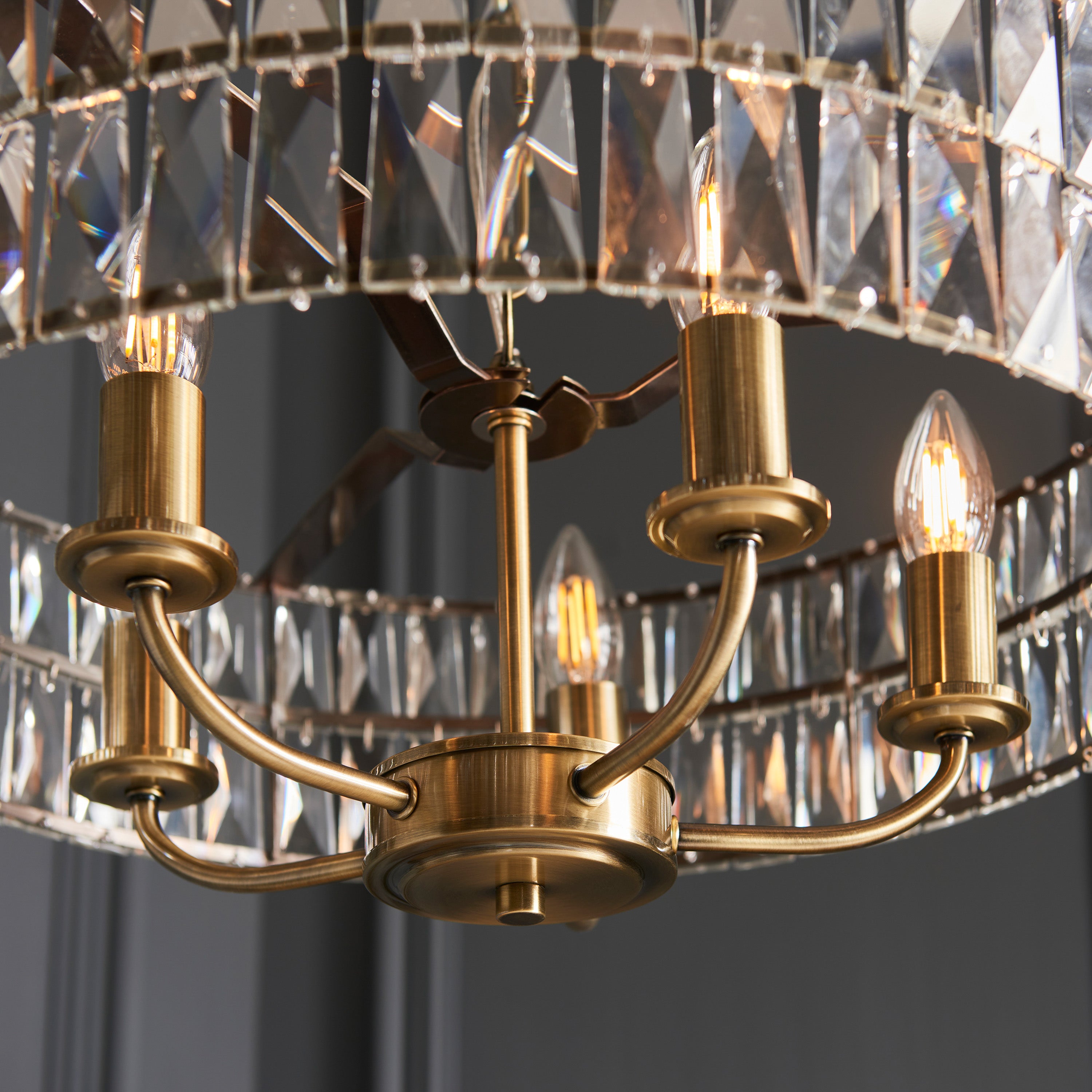 Albion Antique Brass & Crystal Glass Pendant Light | Large